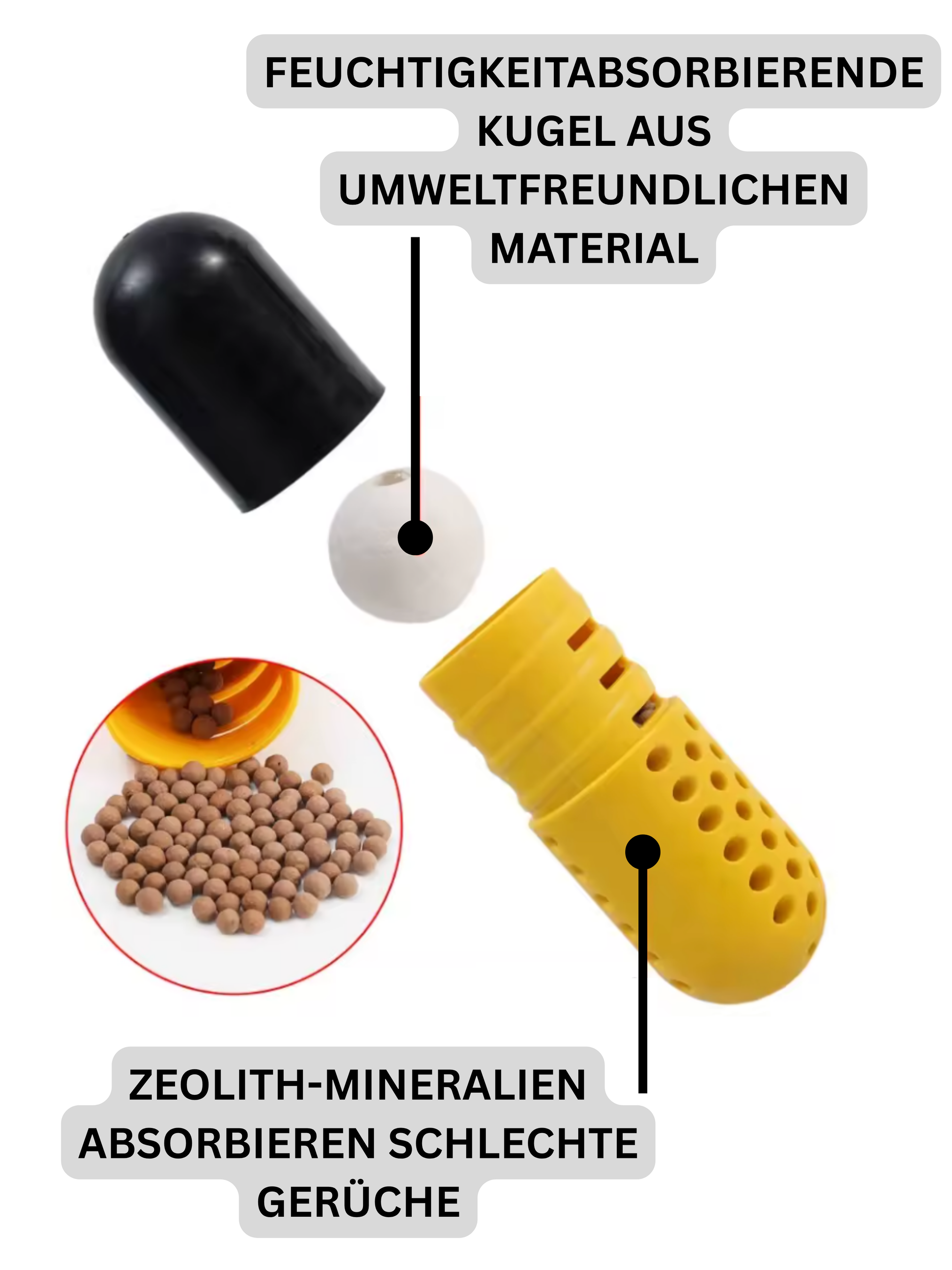 Offene Schuh-Deodorizer-Kapsel mit mineralischen Inhaltsstoffen zur Geruchsbindung
